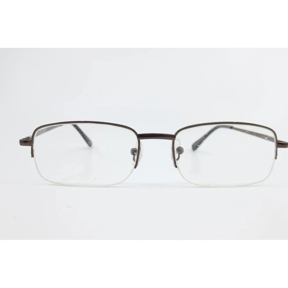 TJ826 Brown Metal Semi Rimless Rectangular Eyeglasses Frames 54-18-140